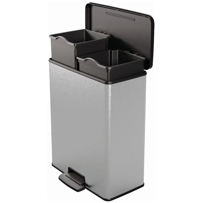 Zertifiziert CURVER DECO BIN DUO 26L+26L Treteimer 48,6 x 31,6 x 61,5 cm silber 01129-C70