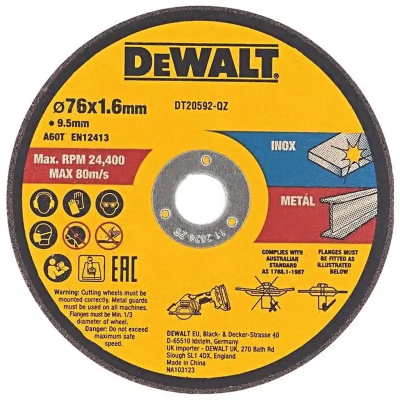 Versand Am Gleichen Tag DeWALT DT20592-QZ Trennscheibe 76x1,6x9,5 mm Inox/Metall