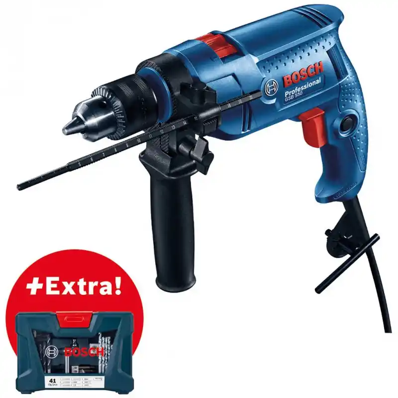 Echt BOSCH GSB 550 PROFESSIONAL Schlagbohrmaschine + 41-teiliges Bohrer-Set 06011A1003