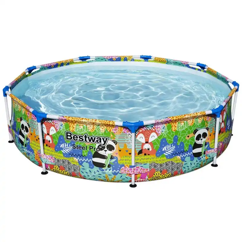 BESTWAY Steel Pro Frame Pool ohne Pumpe, 274 x 66 cm, buntes Panda- und Fuchs-Design 5612F Preis Gesenkt