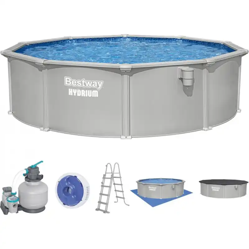 BESTWAY Hydrium Stahlwandpool Komplett-Set 460 x 120 cm, mit Sandfilteranlage 56384 Nur Für Kurze Zeit