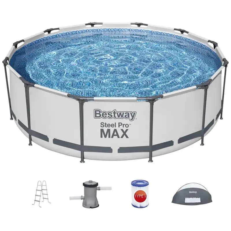 Echt BESTWAY Steel Pro Max Frame Pool Set 366 x 100 cm, mit Filterpumpe + Verdeck 5619N