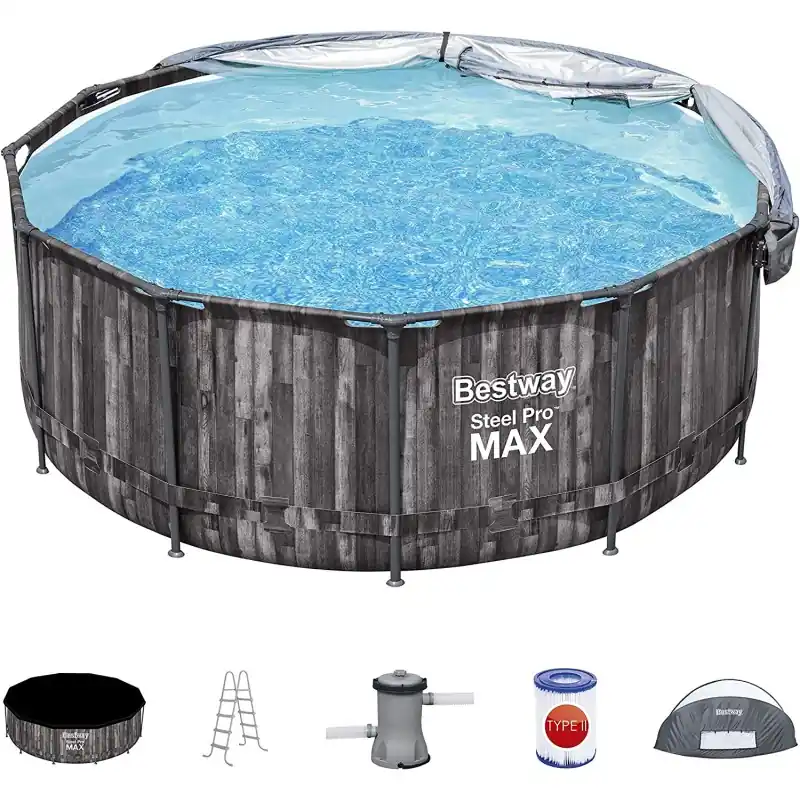 BESTWAY Steel Pro Max Frame Pool Set 366 x 122 cm, mit Filterpumpe + Verdeck 5619K Preisreduziert