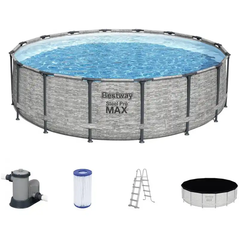 BESTWAY Steel Pro Max Frame Pool Komplett-Set 488 x 122 cm, mit Filterpumpe 5619E Neu