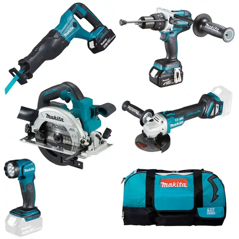 Makita DLX5067TX1 Akku-Set DHP481+DJR186Z+DGA513Z+DHS661Z+DEADML815 (2xBL1850B+DC18RD) Sichere Zahlung