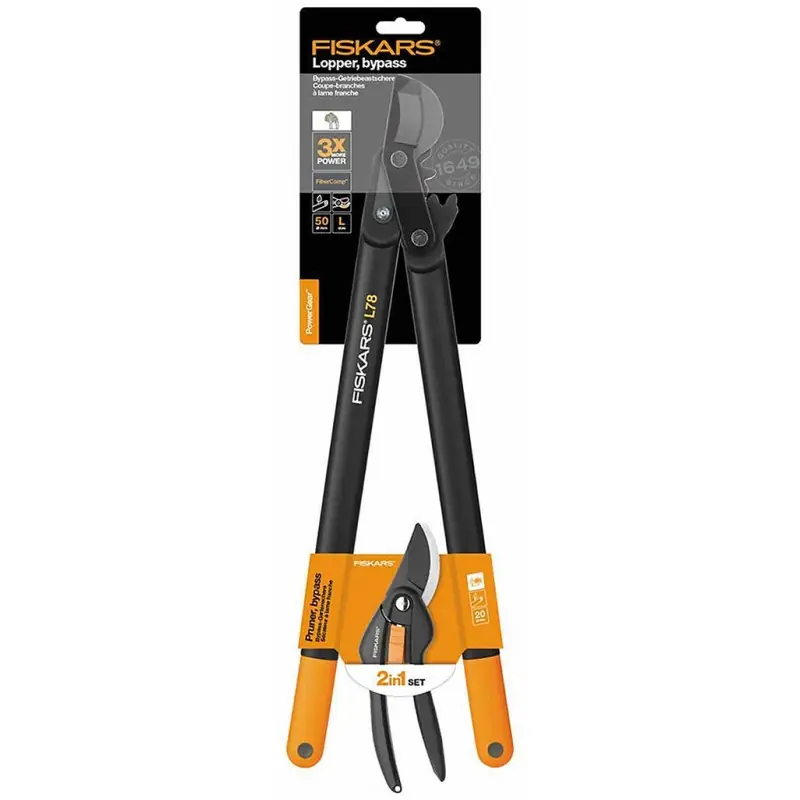 Top-Seller Fiskars PowerGear L78 Getriebeastschere + SingleStep P26 Bypass-Gartenschere 1050181