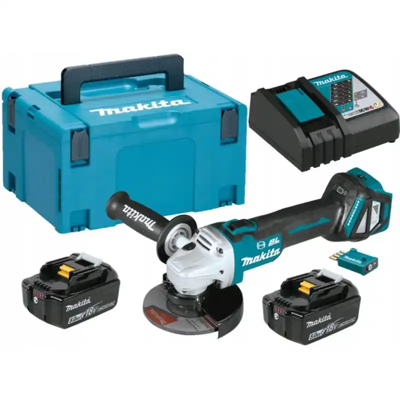 Letzte Chance Makita DGA514RTJU Akku-Winkelschleifer 125mm, Li-ion (2x5,0Ah(18V) Makpac