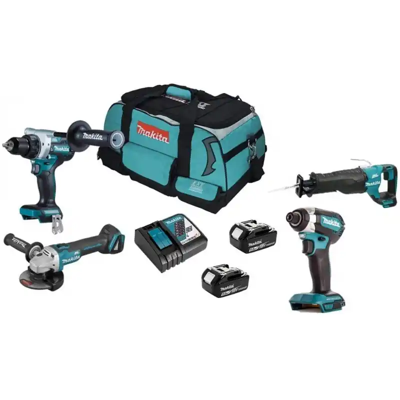 Schneller Versand Makita DLX4157TX1 Akku-Kombo-Kit (DDF486,DTD153,DJR187,DGA504,2xBL1850B) Transporttasche