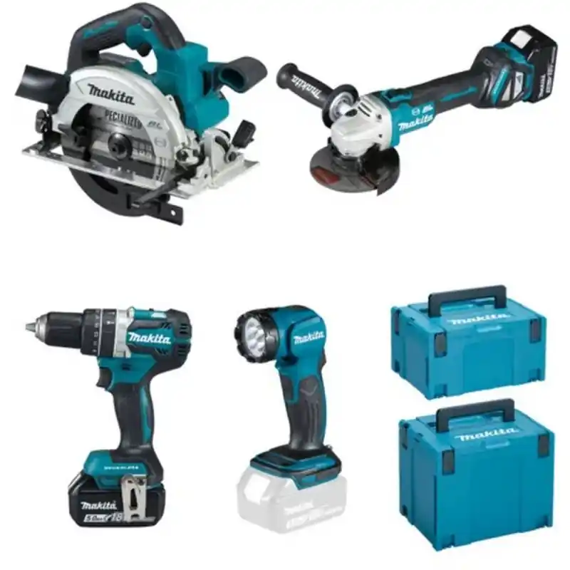 Makita DLX4154TJ Akku Multitool-Set DHP484+DGA513+DHS661+DML815+(2x18V/2x5,0Ah)+(2x MP) Echt