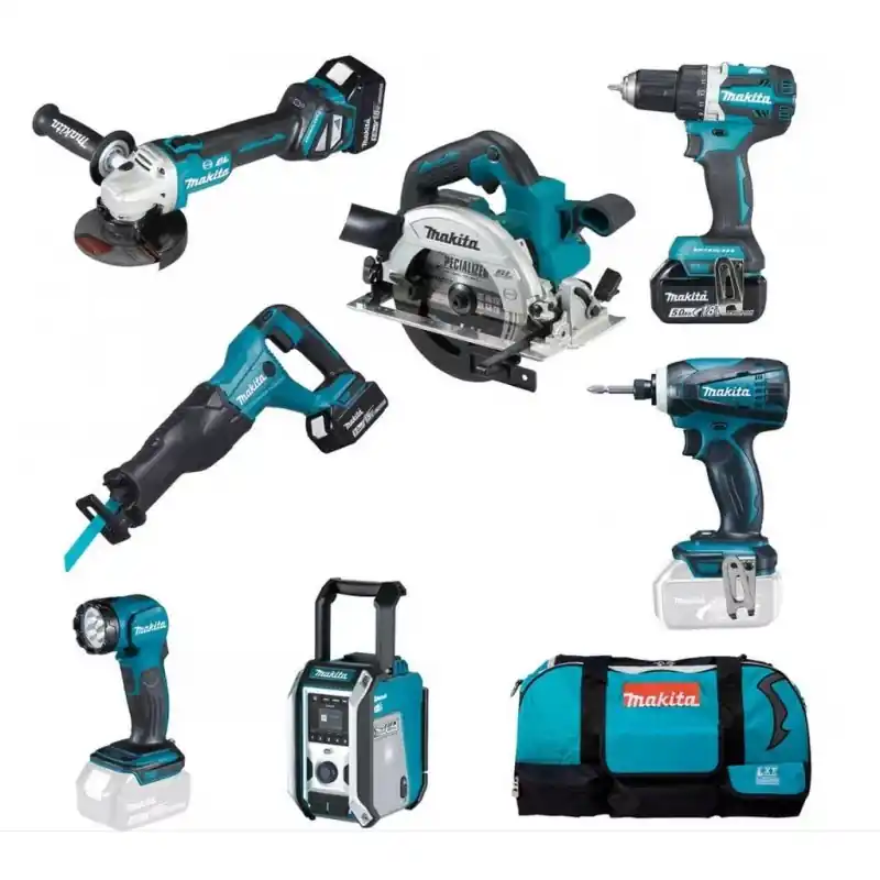 Direktkauf Makita DLX7018TX1 Akku Multitool-Set DDF484+DGA513+DHS661+DJR186+DML815+DMR115+DTD146