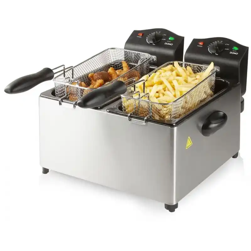 DOMO Doppel-Fritteuse 2 x 3l, 3500W, Edelstahl, Schwarz DO560FR Nur Heute