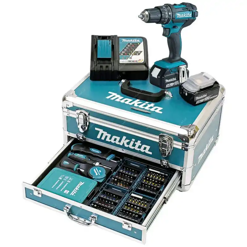 Versand Am Gleichen Tag Makita DHP482RFX9 Akku-Schlagbohrschrauber 18V, 2x 3Ah + koffer + Zubehörset