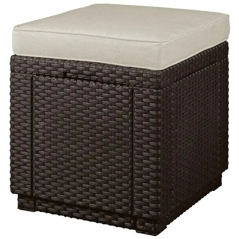 Saisonangebot KETER CUBE Hocker mit Kissen, 42 x 42 x 39 cm, Rattanoptik, braun/beige 17192157