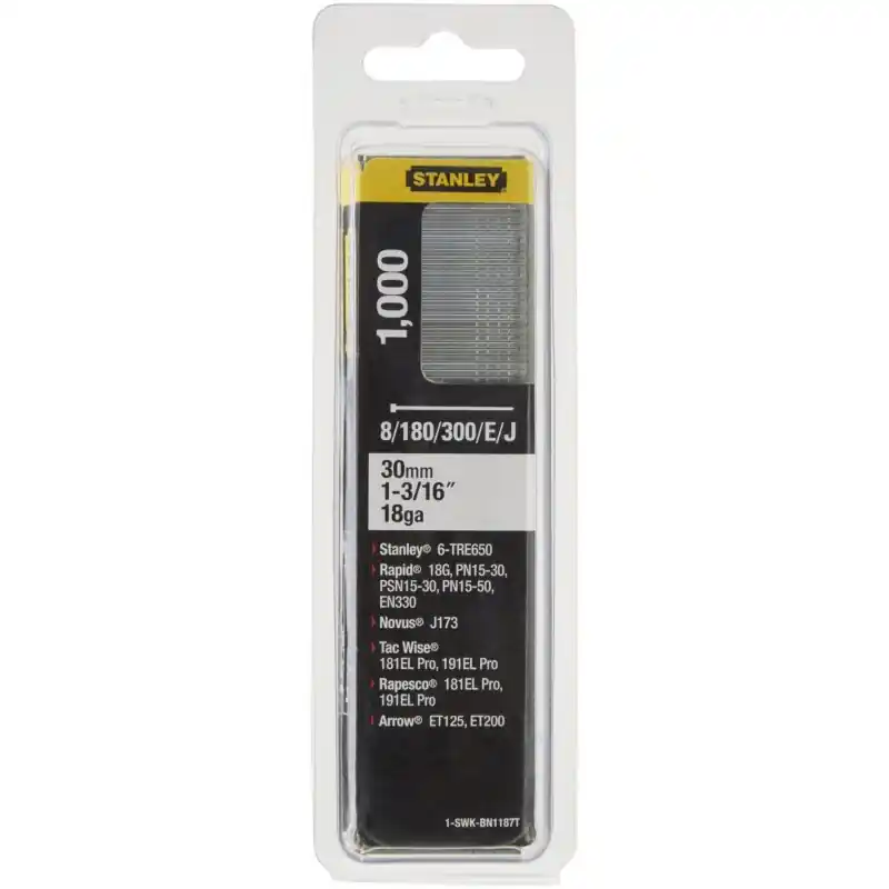 Stanley 1-SWKBN1187T 30 mm/1 3/16"/18 Tackernägel Typ 8/300/E/J, 1000 Stück Echt