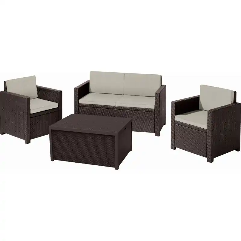 ALLIBERT MONACO Lounge-Set mit Aufbewahrungstisch, braun/beige 17200031 Mega-Angebot