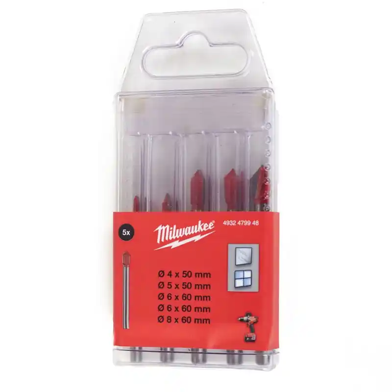 Top-Seller Milwaukee Glas-/Fliesenbohrer Set (4,5,2,6,8mm/5Stück) 4932479948