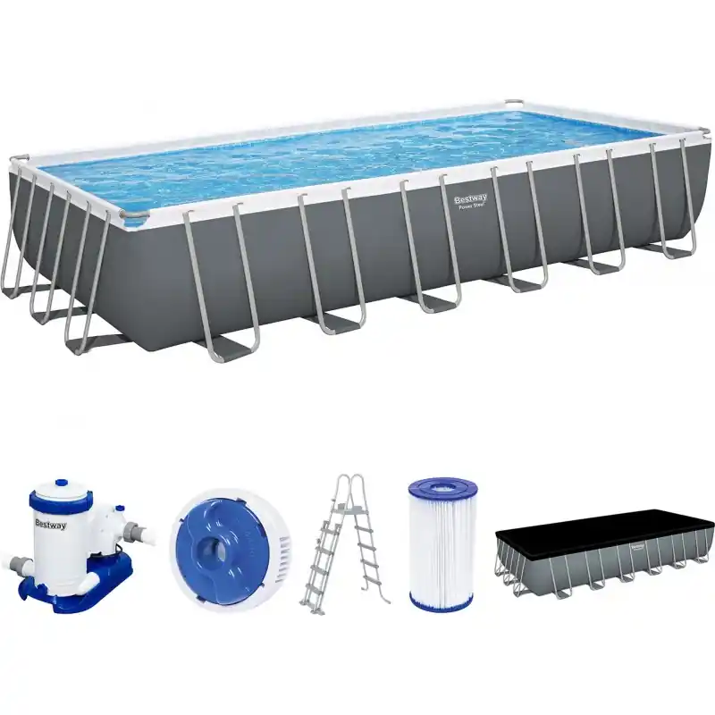 BESTWAY Power Steel Frame Pool 732 x 366 x 132 cm, Komplett-Set mit Filterpumpe 56474 Echt