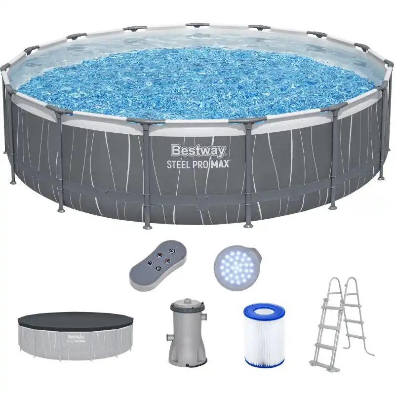 BESTWAY Steel Pro Max Frame Pool 457 x 107 cm, Komplett-Set mit Filterpumpe 561GD Nur Für Kurze Zeit