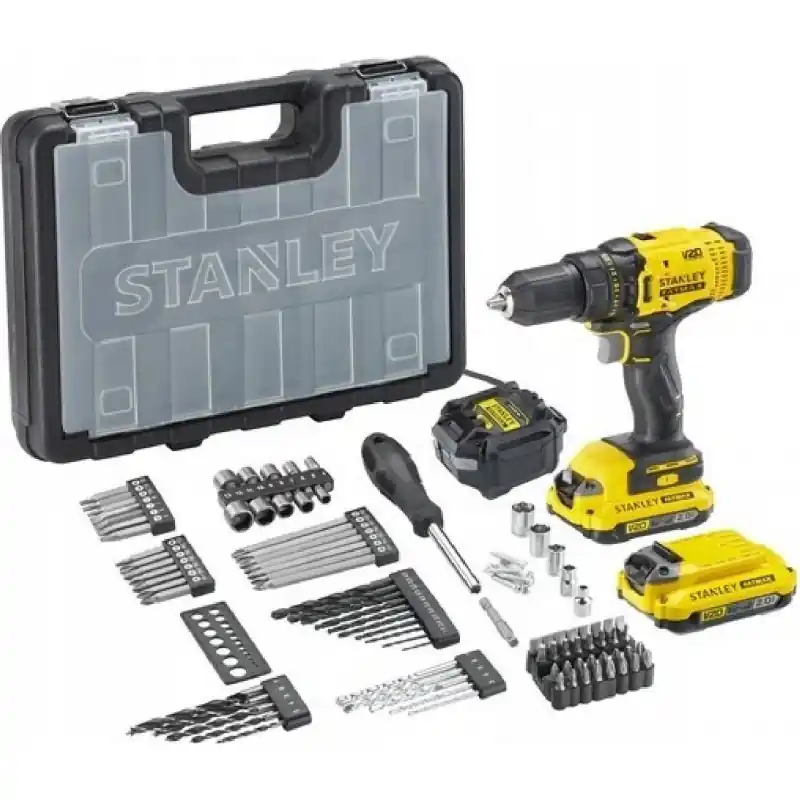 Stanley SFMCD700D2A-QW FatMax V20 Akku-Bohrschrauber 18V mit 100 Zubehörteilen, Koffer Neuheit