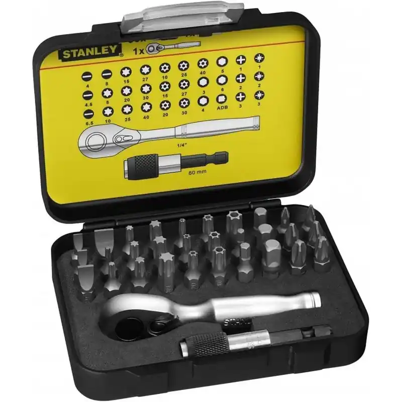 Stanley 1-13-904 1/4" Bit-Satz 25mm, mit Mini-Umschaltknarre, 32-teilig Billig