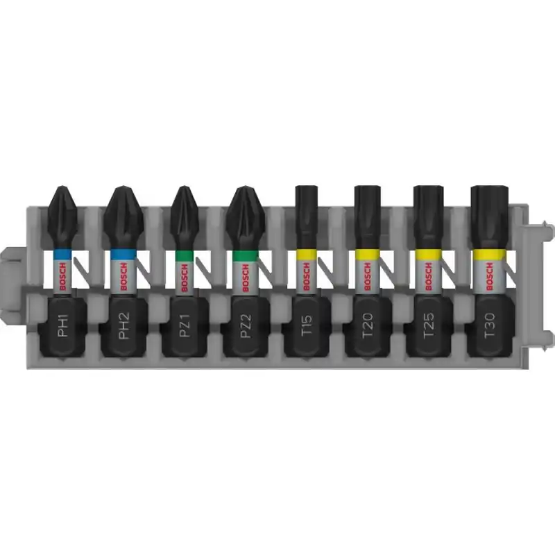 BOSCH PRO Impact Schrauberbit Set, PH1; PH2; PZ1; PZ2; T15; T20; T25; T30, 25 mm, 8-tlg. Geprüft