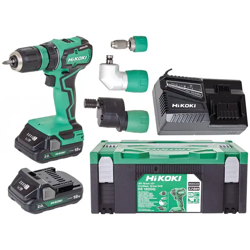 Direktkauf HiKOKI DS18DDQWRZ Akku-Bohrmaschine (2x 2Ah/18V) mit Aufsätzen im HSC II Koffer