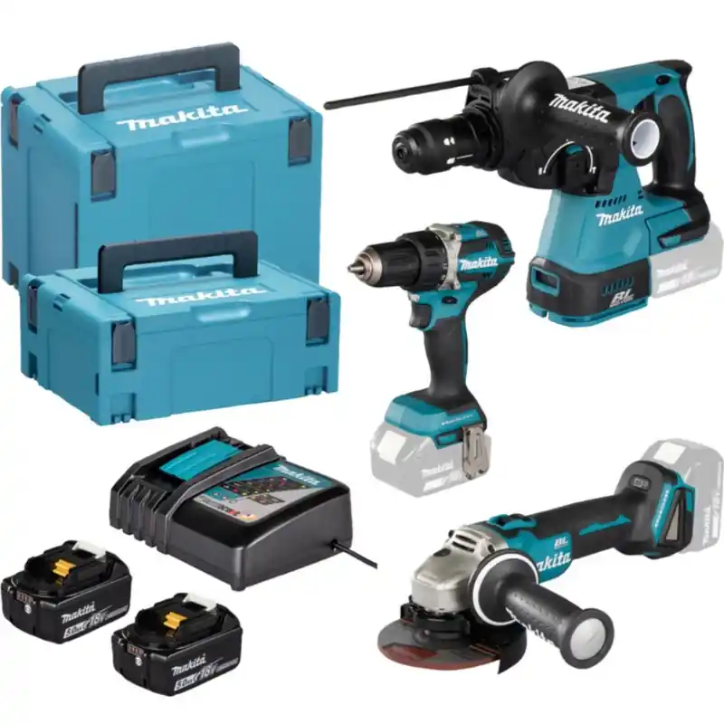 Makita DLX3195JX1 Akkuset DDF484+DGA504+DHR243+DC18RC+2x BL1850B+2xMakpac Neuheit