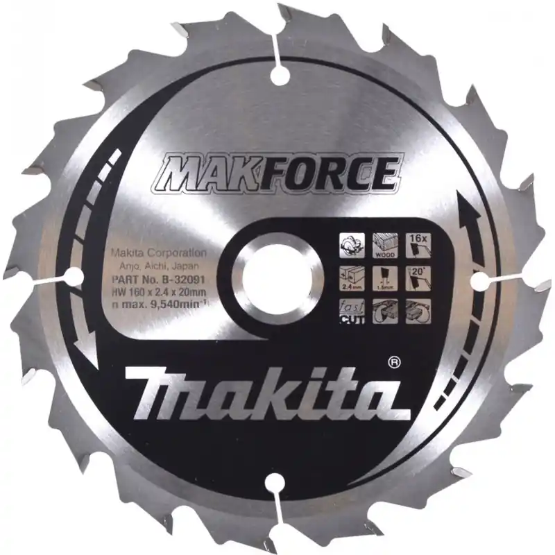 Markenprodukt MAKITA B-32091 Sägeblatt Holz MAKFORCE 160x2,4x20mm 16Z = B-08143