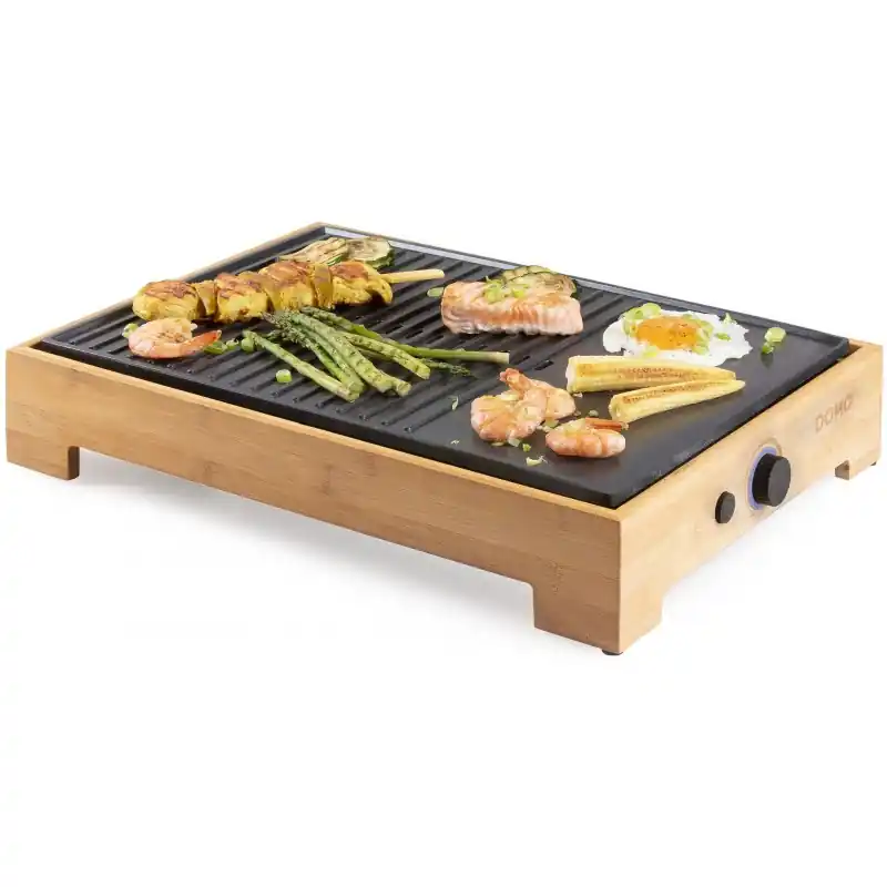 DOMO Bamboo Style Elektrischer Tischgrill Plancha (42x28cm/1800W) DO9271G Wochenendangebot