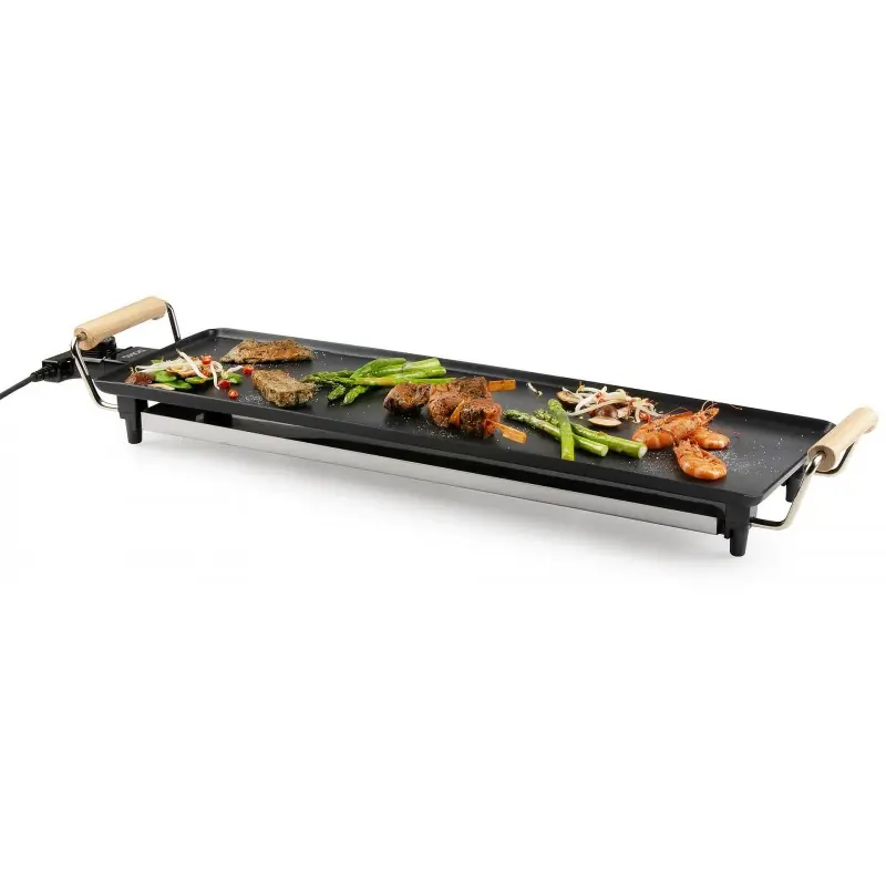 DOMO Teppanyaki-Grill im Holz-Look, Grillfläche 70 x 22 cm, 1800W, DO8312TP Rabatt