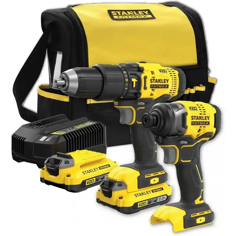 Stanley SFMCK465D2S FatMax V20 Schlagbohr- und Schlagschrauber-Set (18V/2x2,0Ah), Tasche Solange Der Vorrat Reicht