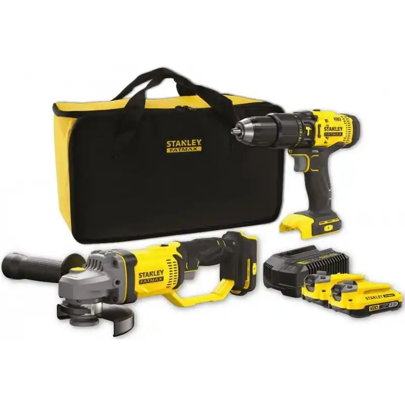 Knallerangebot Stanley SFMCK471D2S FatMax V20 Akku-Bohrschrauber + Winkelschleifer (18V/2x2,0Ah), Tasche