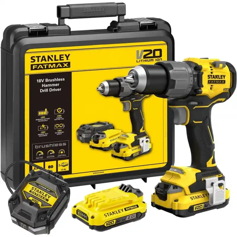 Stanley SFMCD726D2K-QW FatMax V20 Bürstenloser Schlagbohrschrauber (80Nm/18V/2x2,0Ah) Saisonangebot