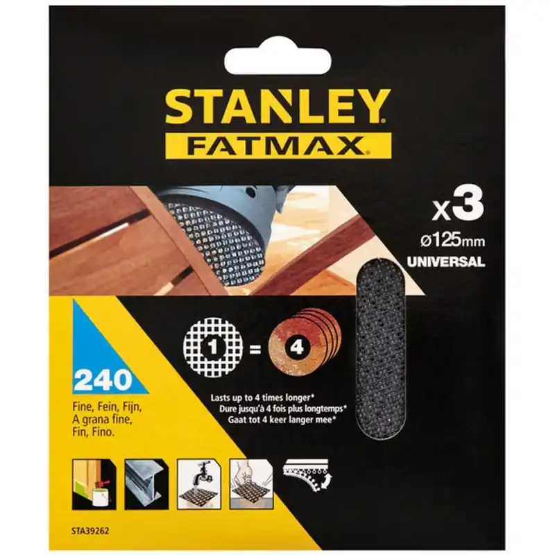 Stanley STA39262-XJ Schleifgitter für Exzenterschleifer 125mm, P240, 3 Stück Kracherpreis