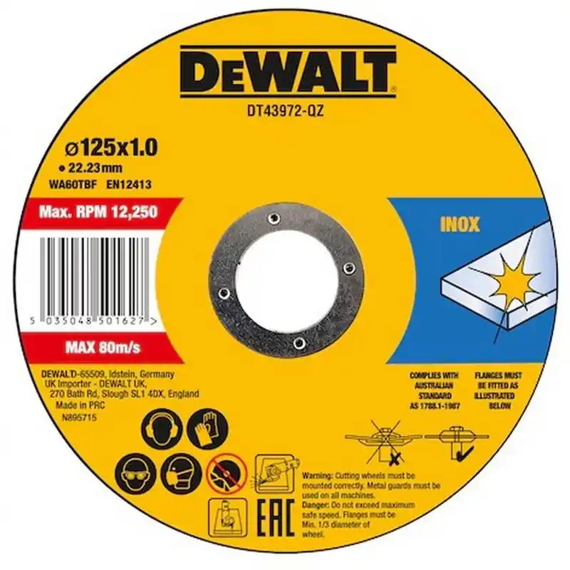 DeWALT DT43972-QZ Trennscheibe Edelstahl flach 125 x1 x 22,2mm 10stk Preisknaller