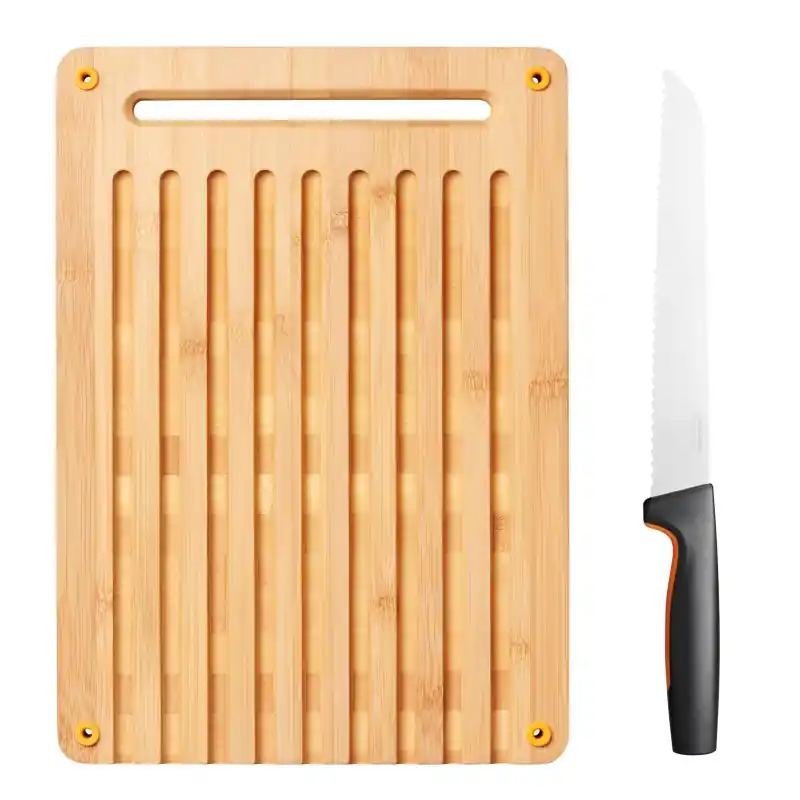 Versand Am Gleichen Tag Fiskars Functional Form Bambus-Brotbrett 36 x 29,7 cm und Brotmesser 1057551