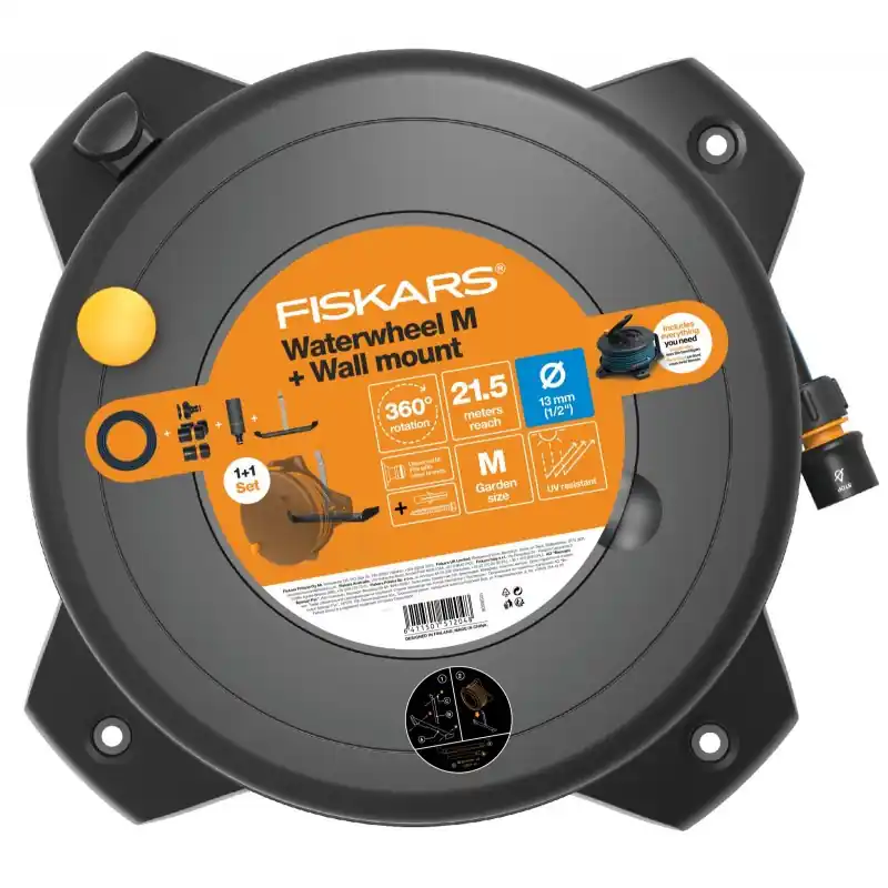 Fiskars Schlauchaufroller-Set M 1/2", Reichweite 21,5 m mit Wandhalterung 1059608 Schnäppchen