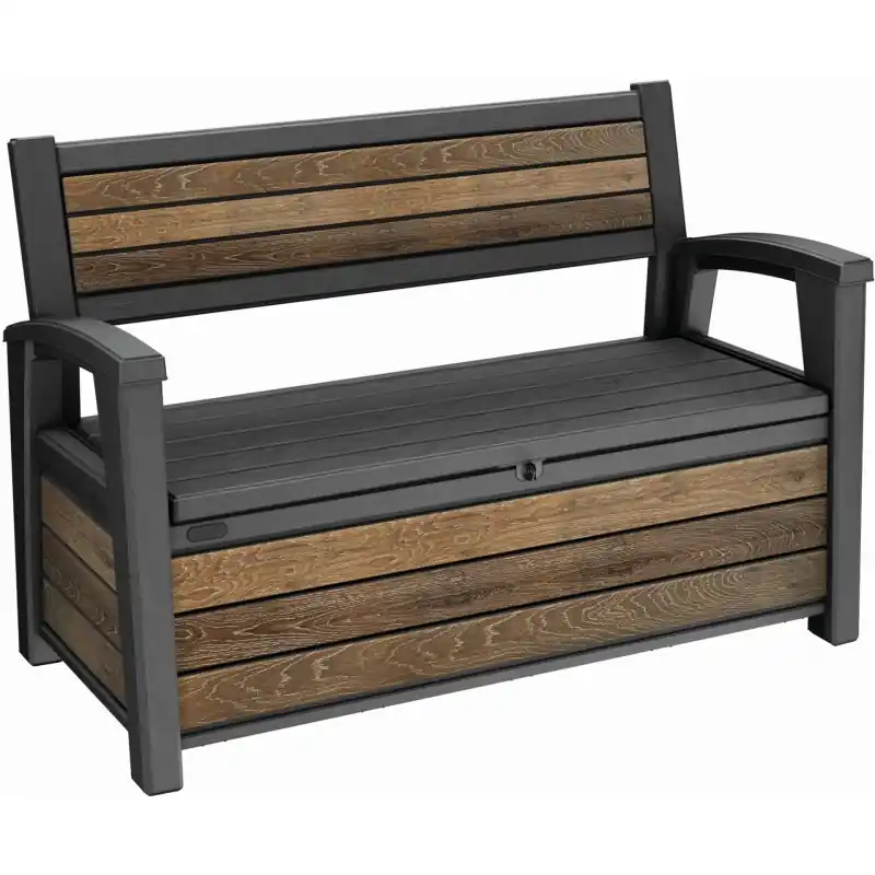 KETER DECO GARDEN BENCH 227L Gartenbank/Kissenbox, 133 x 61 x 89 cm, Walnuss 17213853 Garantierte Lieferung