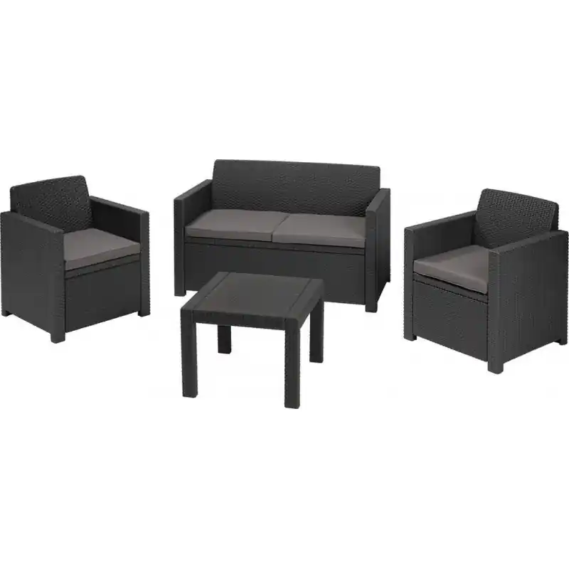 ABVERKAUF ALLIBERT ALABAMA Lounge-Set 4-tlg., Rattanoptik,graphit/grau 17199240 BESCHÄDIGT Direkt Vom Hersteller