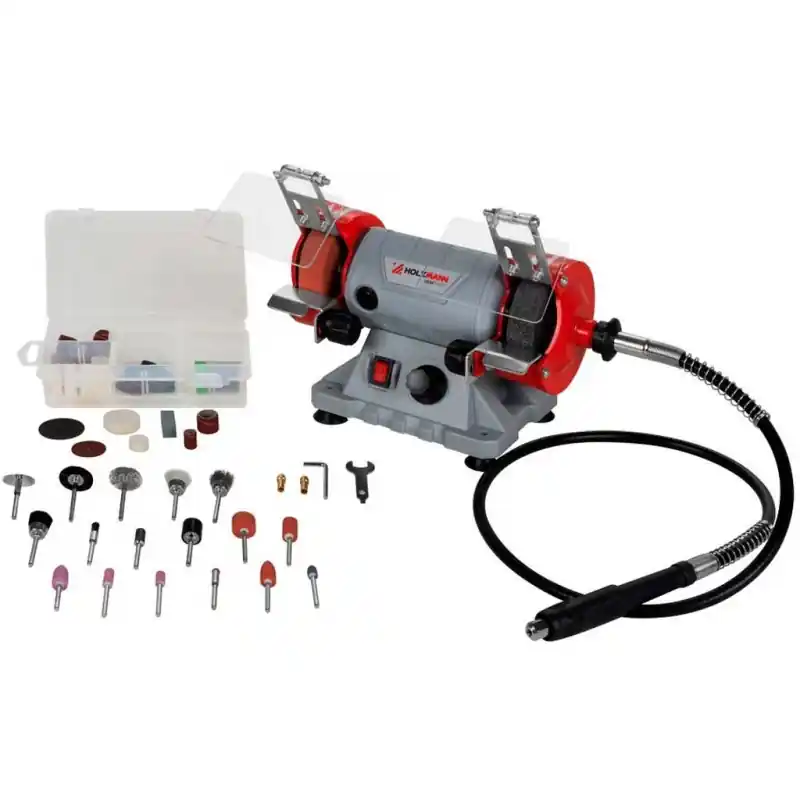 Holzmann Mini Doppelschleifer, Set 110 Stk. (75x10mm/120W) DSM75SET_230V Neue Ware