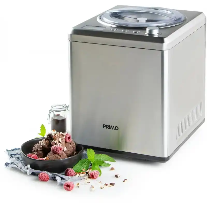 PRIMO Eismaschine mit Kompressor - Edelstahl 2l/180W PR408IM Echt