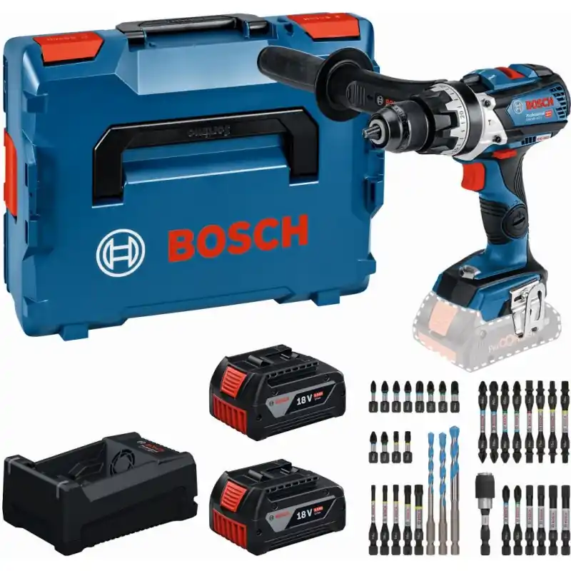 BOSCH GSB 18V-110 C PROFESSIONAL Werkzeug-Set, 2× 5,0 Ah + GAL + Bit-Set 0615A500E0 Geprüft