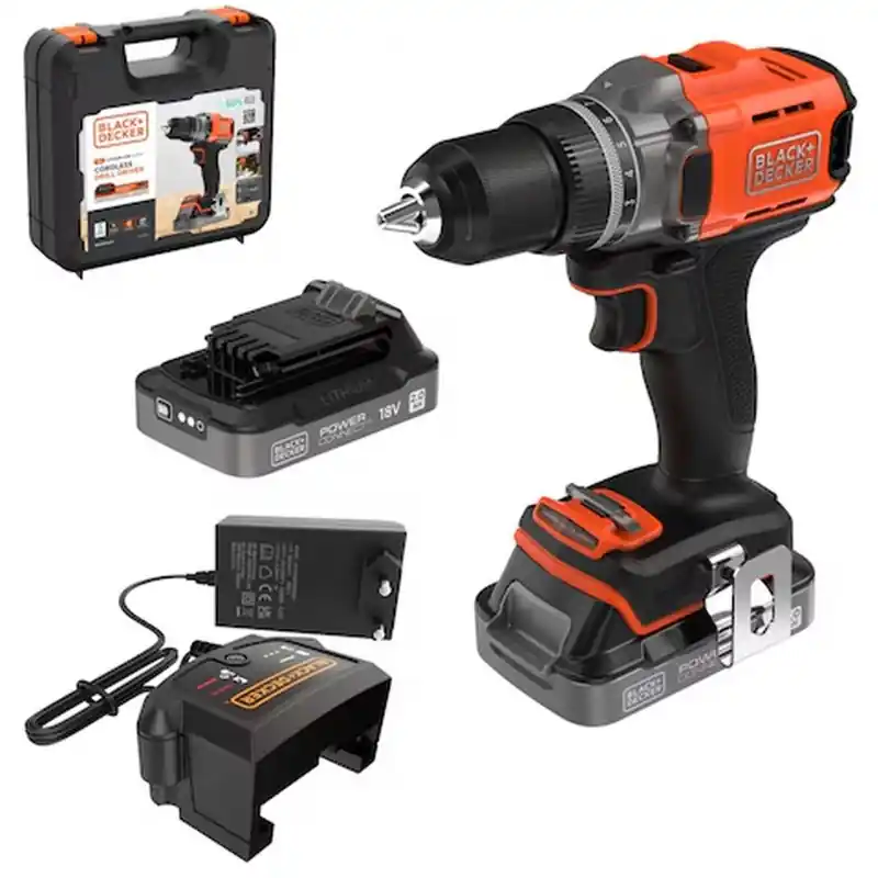 Black Decker BCD383D2XK-QW Akku-Schlagbohrschrauber (45Nm/18V/2x2,0Ah), Koffer Preisreduziert