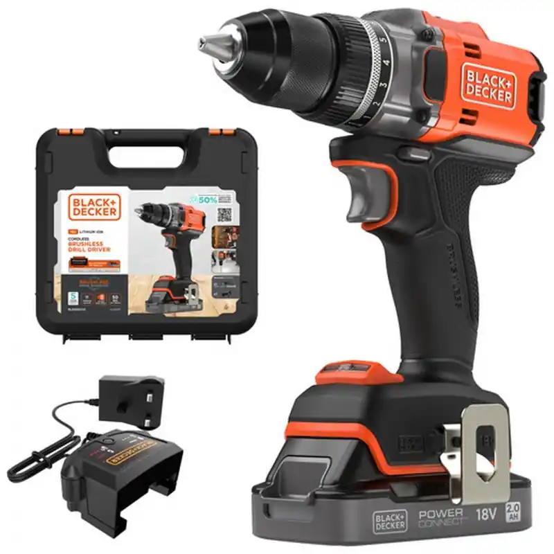 Black Decker BLD682D1XK-QW Akku bürstenloser Schraubendreher (50Nm/18V/1x2,0Ah), Koffer Markenware