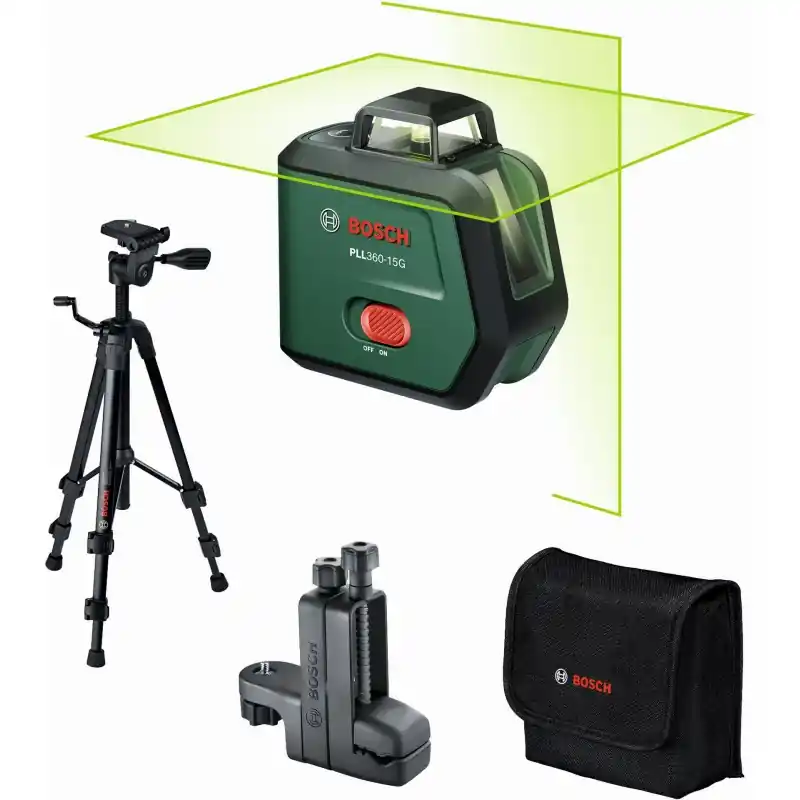 Markenprodukt BOSCH PLL360-15G UNI Kreuzlinien-Laser 360° + Stativ + Halterung 0603663K02