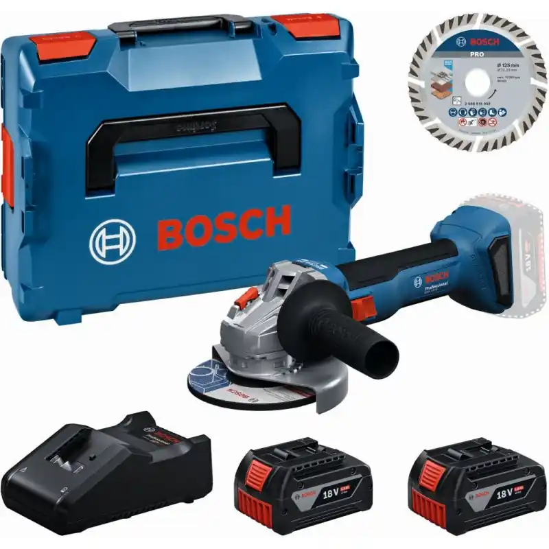 BOSCH GWS 18V-8 PROFESSIONAL Werkzeugset 2× GBA 4.0Ah +Scheibe + L-BOXX 0615A500E7 Aktuell