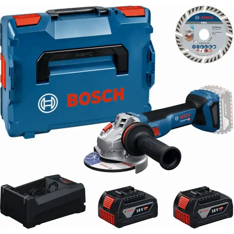 Preisreduziert BOSCH GWS 18V-11 S PROFESSIONAL Werkzeugset, 2× GBA 5.0Ah + Scheibe + L-BOXX 0615A500E6
