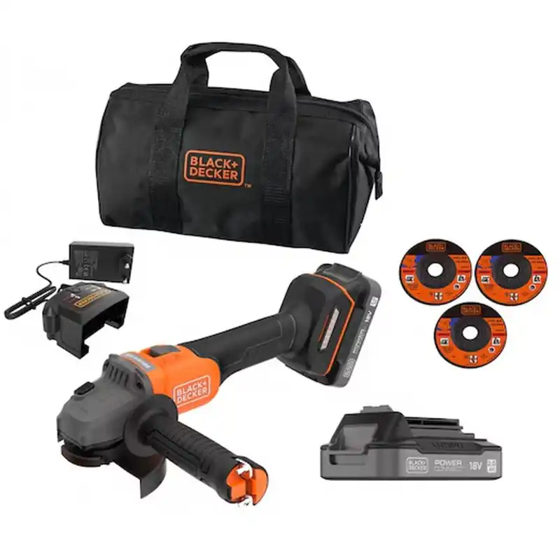 Black Decker BCG6L8D2S-QW Akku bürstenloser Winkelschleifer (18V/2x2,0Ah), 3x Scheibe Finale Aktion