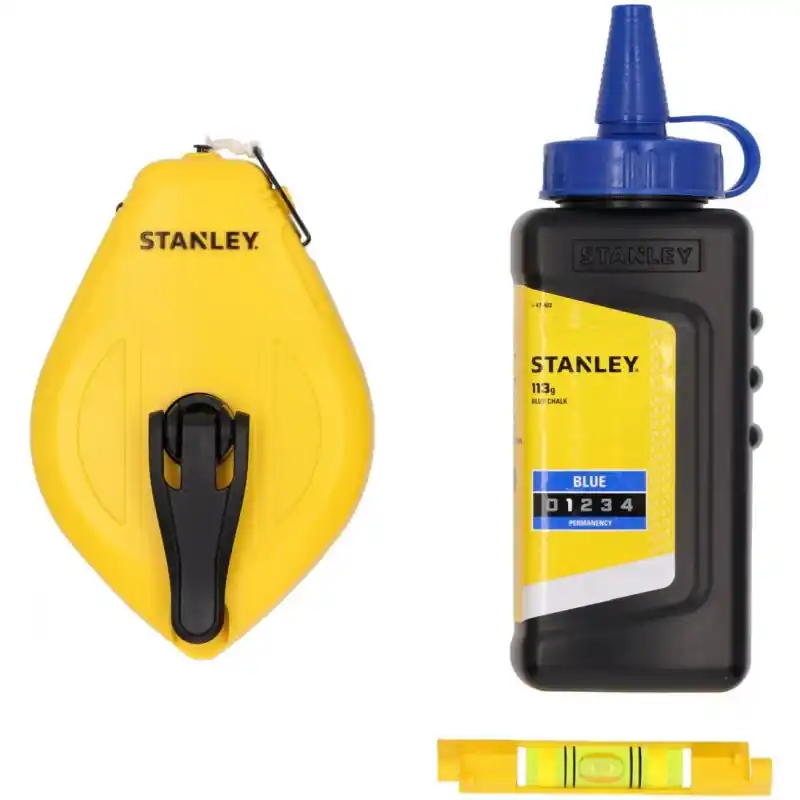Must-Have Stanley STHT47113-0 Schlagschnur Kunststoff 30m mit blauer Kreide und Schnurwasserwaage