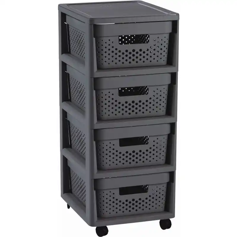 CURVER INFINITY 4x11L Regal mit 4 Schubladen 36 x 29,5 x 65 cm, DOTS, Dunkelgrau 04356-G43 Preiswert